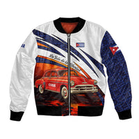Cuba Classic Car Bomber Jacket La Isla de la Libertad Red Vintage Auto with Cuban Flag Design - Wonder Print Shop