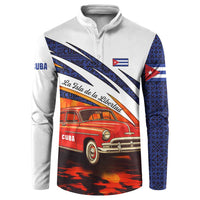 Cuba Classic Car Button Sweatshirt La Isla de la Libertad Red Vintage Auto with Cuban Flag Design - Wonder Print Shop