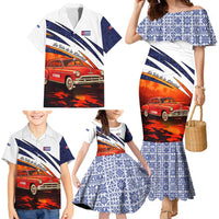 Cuba Classic Car Family Matching Mermaid Dress and Hawaiian Shirt La Isla de la Libertad Red Vintage Auto with Cuban Flag Design - Wonder Print Shop