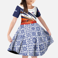 Cuba Classic Car Family Matching Off Shoulder Maxi Dress and Hawaiian Shirt La Isla de la Libertad Red Vintage Auto with Cuban Flag Design - Wonder Print Shop