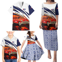 Cuba Classic Car Family Matching Puletasi and Hawaiian Shirt La Isla de la Libertad Red Vintage Auto with Cuban Flag Design - Wonder Print Shop