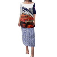 Cuba Classic Car Family Matching Puletasi and Hawaiian Shirt La Isla de la Libertad Red Vintage Auto with Cuban Flag Design - Wonder Print Shop