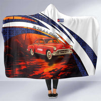 Cuba Classic Car Hooded Blanket La Isla de la Libertad Red Vintage Auto with Cuban Flag Design - Wonder Print Shop