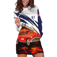 Cuba Classic Car Hoodie Dress La Isla de la Libertad Red Vintage Auto with Cuban Flag Design - Wonder Print Shop