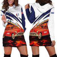 Cuba Classic Car Hoodie Dress La Isla de la Libertad Red Vintage Auto with Cuban Flag Design - Wonder Print Shop