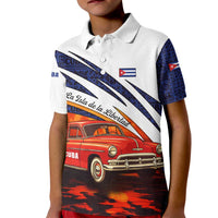 Cuba Classic Car Kid Polo Shirt La Isla de la Libertad Red Vintage Auto with Cuban Flag Design - Wonder Print Shop