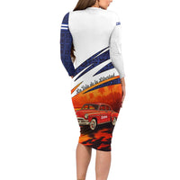 Cuba Classic Car Long Sleeve Bodycon Dress La Isla de la Libertad Red Vintage Auto with Cuban Flag Design - Wonder Print Shop