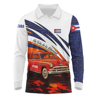 Cuba Classic Car Long Sleeve Polo Shirt La Isla de la Libertad Red Vintage Auto with Cuban Flag Design - Wonder Print Shop