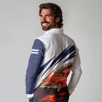 Cuba Classic Car Long Sleeve Polo Shirt La Isla de la Libertad Red Vintage Auto with Cuban Flag Design - Wonder Print Shop