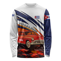 Cuba Classic Car Long Sleeve Shirt La Isla de la Libertad Red Vintage Auto with Cuban Flag Design - Wonder Print Shop