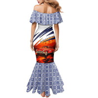 Cuba Classic Car Mermaid Dress La Isla de la Libertad Red Vintage Auto with Cuban Flag Design - Wonder Print Shop