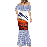 Cuba Classic Car Mermaid Dress La Isla de la Libertad Red Vintage Auto with Cuban Flag Design - Wonder Print Shop