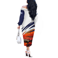 Cuba Classic Car Off The Shoulder Long Sleeve Dress La Isla de la Libertad Red Vintage Auto with Cuban Flag Design - Wonder Print Shop