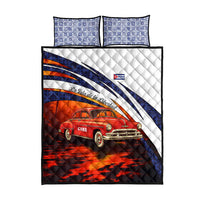 Cuba Classic Car Quilt Bed Set La Isla de la Libertad Red Vintage Auto with Cuban Flag Design - Wonder Print Shop