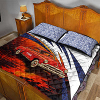 Cuba Classic Car Quilt Bed Set La Isla de la Libertad Red Vintage Auto with Cuban Flag Design - Wonder Print Shop