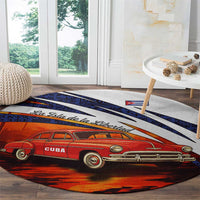 Cuba Classic Car Round Carpet La Isla de la Libertad Red Vintage Auto with Cuban Flag Design - Wonder Print Shop