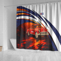 Cuba Classic Car Shower Curtain La Isla de la Libertad Red Vintage Auto with Cuban Flag Design - Wonder Print Shop