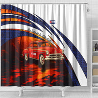 Cuba Classic Car Shower Curtain La Isla de la Libertad Red Vintage Auto with Cuban Flag Design - Wonder Print Shop