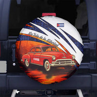 Cuba Classic Car Spare Tire Cover La Isla de la Libertad Red Vintage Auto with Cuban Flag Design - Wonder Print Shop