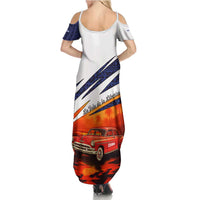 Cuba Classic Car Summer Maxi Dress La Isla de la Libertad Red Vintage Auto with Cuban Flag Design - Wonder Print Shop