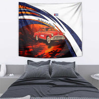 Cuba Classic Car Tapestry La Isla de la Libertad Red Vintage Auto with Cuban Flag Design - Wonder Print Shop
