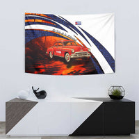 Cuba Classic Car Tapestry La Isla de la Libertad Red Vintage Auto with Cuban Flag Design - Wonder Print Shop