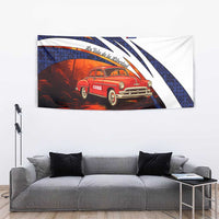 Cuba Classic Car Tapestry La Isla de la Libertad Red Vintage Auto with Cuban Flag Design - Wonder Print Shop
