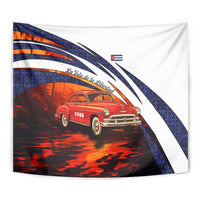 Cuba Classic Car Tapestry La Isla de la Libertad Red Vintage Auto with Cuban Flag Design - Wonder Print Shop