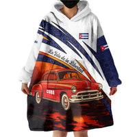 Cuba Classic Car Wearable Blanket Hoodie La Isla de la Libertad Red Vintage Auto with Cuban Flag Design - Wonder Print Shop