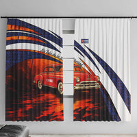 Cuba Classic Car Window Curtain La Isla de la Libertad Red Vintage Auto with Cuban Flag Design - Wonder Print Shop
