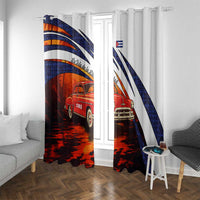 Cuba Classic Car Window Curtain La Isla de la Libertad Red Vintage Auto with Cuban Flag Design - Wonder Print Shop