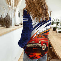 Cuba Classic Car Women Casual Shirt La Isla de la Libertad Red Vintage Auto with Cuban Flag Design - Wonder Print Shop