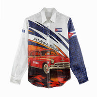 Cuba Classic Car Women Casual Shirt La Isla de la Libertad Red Vintage Auto with Cuban Flag Design - Wonder Print Shop