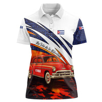 Cuba Classic Car Women Polo Shirt La Isla de la Libertad Red Vintage Auto with Cuban Flag Design - Wonder Print Shop