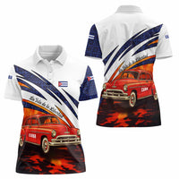 Cuba Classic Car Women Polo Shirt La Isla de la Libertad Red Vintage Auto with Cuban Flag Design - Wonder Print Shop