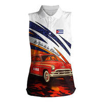 Cuba Classic Car Women Sleeveless Polo Shirt La Isla de la Libertad Red Vintage Auto with Cuban Flag Design - Wonder Print Shop