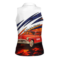 Cuba Classic Car Women Sleeveless Polo Shirt La Isla de la Libertad Red Vintage Auto with Cuban Flag Design - Wonder Print Shop