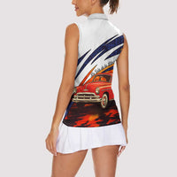 Cuba Classic Car Women Sleeveless Polo Shirt La Isla de la Libertad Red Vintage Auto with Cuban Flag Design - Wonder Print Shop