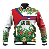 Cuba Floral Baseball Jacket Tropical Flower Design with Cuban Flag and Cuba en Flor Script - Wonder Print Shop