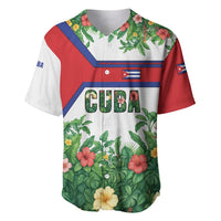 Cuba Floral Baseball Jersey Tropical Flower Design with Cuban Flag and Cuba en Flor Script - Wonder Print Shop