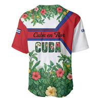 Cuba Floral Baseball Jersey Tropical Flower Design with Cuban Flag and Cuba en Flor Script - Wonder Print Shop