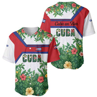Cuba Floral Baseball Jersey Tropical Flower Design with Cuban Flag and Cuba en Flor Script - Wonder Print Shop