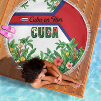 Cuba Floral Beach Blanket Tropical Flower Design with Cuban Flag and Cuba en Flor Script - Wonder Print Shop