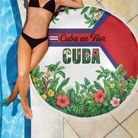 Cuba Floral Beach Blanket Tropical Flower Design with Cuban Flag and Cuba en Flor Script - Wonder Print Shop