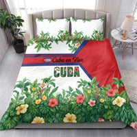 Cuba Floral Bedding Set Tropical Flower Design with Cuban Flag and Cuba en Flor Script - Wonder Print Shop