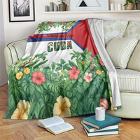 Cuba Floral Blanket Tropical Flower Design with Cuban Flag and Cuba en Flor Script - Wonder Print Shop