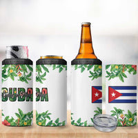 Cuba Floral 4 in 1 Can Cooler Tumbler Tropical Flower Design with Cuban Flag and Cuba en Flor Script - Wonder Print Shop