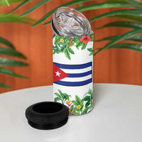 Cuba Floral 4 in 1 Can Cooler Tumbler Tropical Flower Design with Cuban Flag and Cuba en Flor Script - Wonder Print Shop