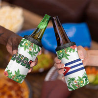 Cuba Floral 4 in 1 Can Cooler Tumbler Tropical Flower Design with Cuban Flag and Cuba en Flor Script - Wonder Print Shop