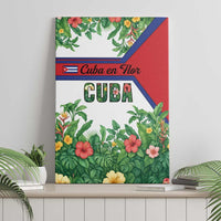 Cuba Floral Canvas Wall Art Tropical Flower Design with Cuban Flag and Cuba en Flor Script - Wonder Print Shop